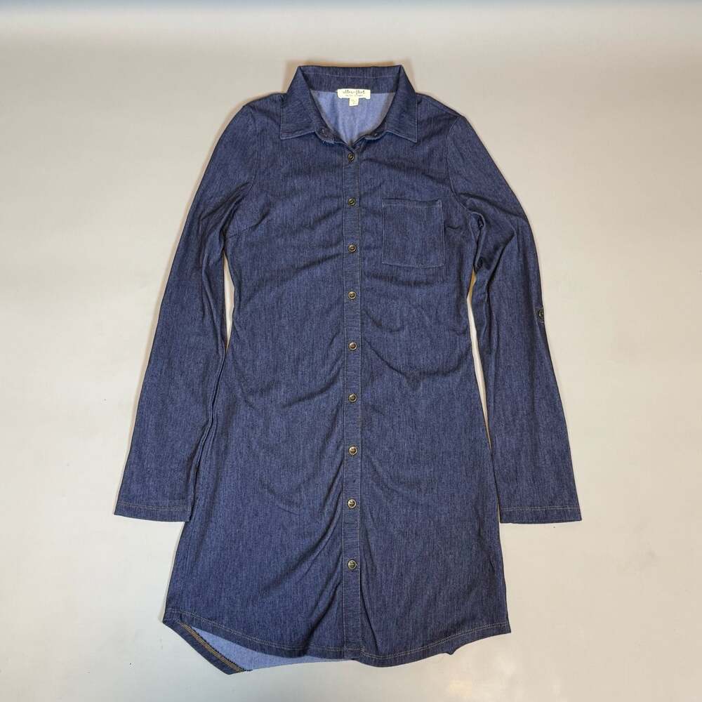 Ultra Flirt Women’s Denim Chambray Shirt Dress Size Small Blue Long Sleeve Butto
